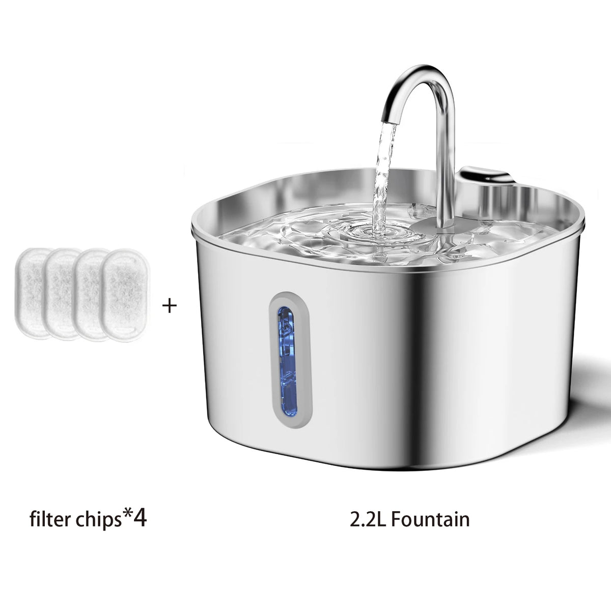 ZYFeeder 2.2L Automatic Cat Water Fountain – Stainless Steel Square Pet Drinking Fountain with Water Level Window