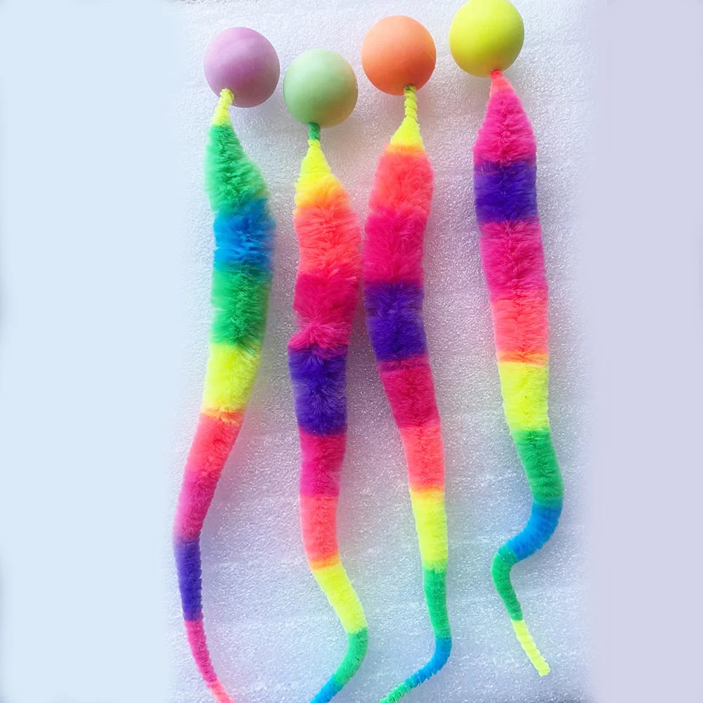 Interactive Cat Toys – Colorful Bouncing Ball, Puzzle Teaser, and Elastic Caterpillar Worm Toy for Indoor Cats