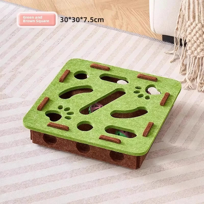 Cat Puzzle Toy Felt Box – Interactive Indoor Hunting & Exercise Toy with Ball for Cats