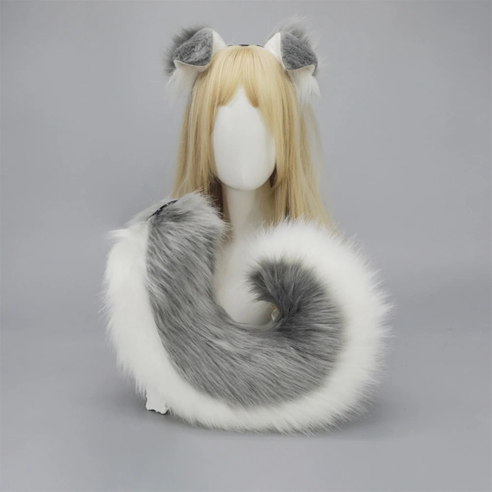 Halloween Dog Ear & Tail Costume Set, Plush Animal Cosplay Accessories