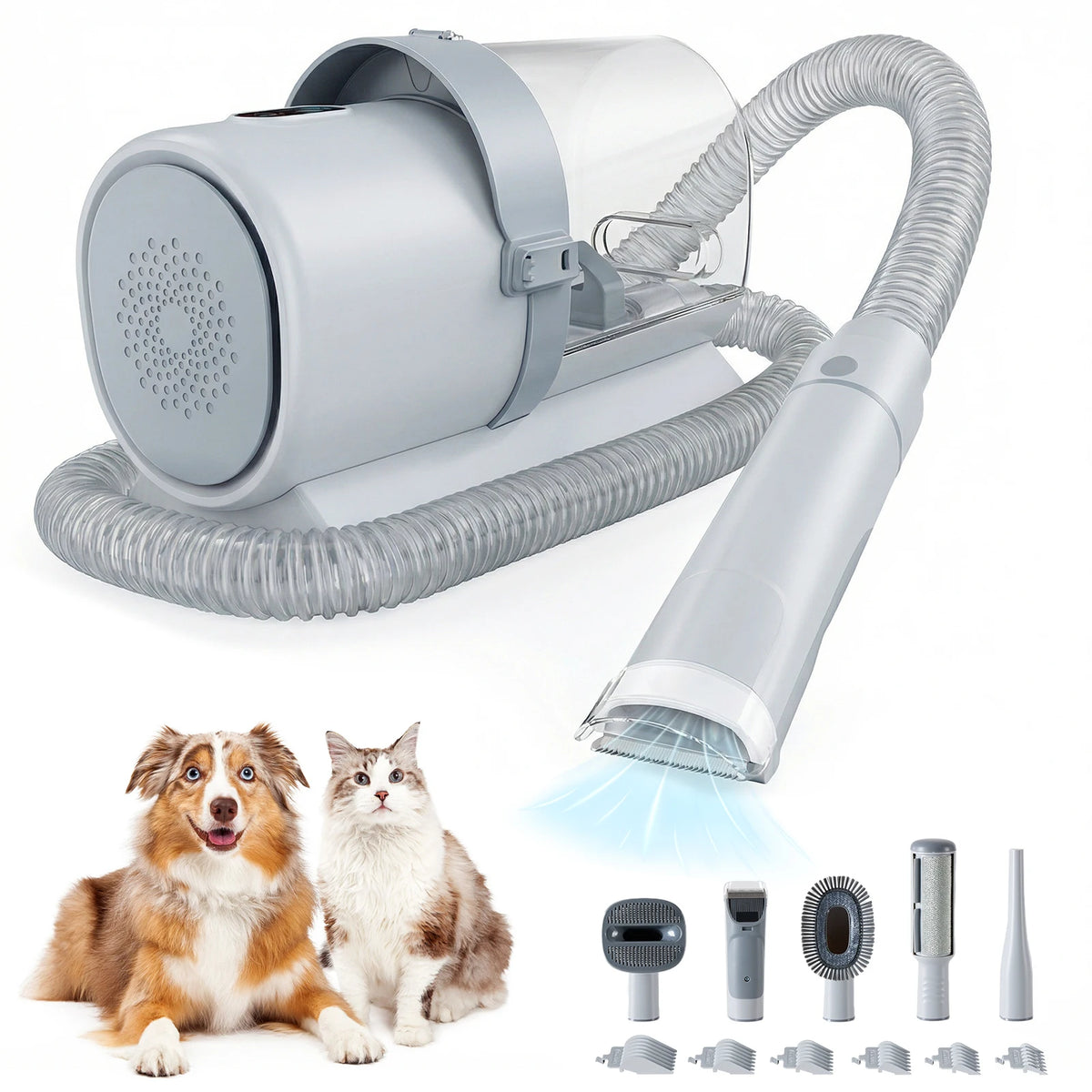 2.5L Pet Grooming Vacuum Kit, Cordless Low-Noise Clippers, 3 Suction Modes & 5 Tools