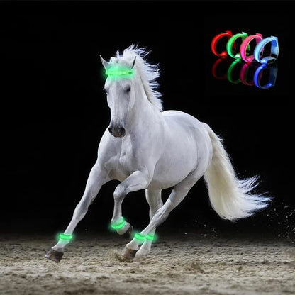 4-Piece LED Horse Leg Safety Straps, Reflective Night Riding Leg Bands for Horses, Outdoor Equestrian Safety Gear for Riding and Exercise