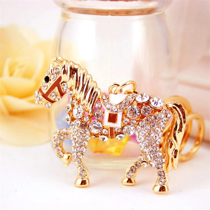 Crystal Horse Rhinestone Metal Keychain, Handbag Pendant Key Ring, Car Key Accessory, Equestrian Gift