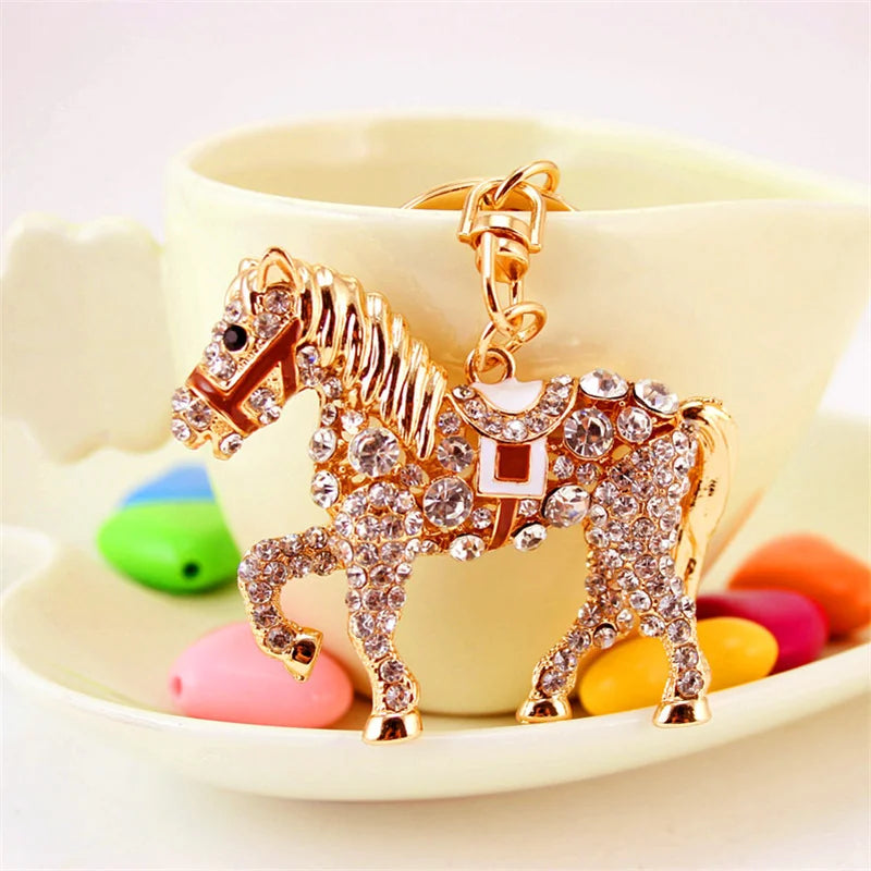 Crystal Horse Rhinestone Metal Keychain, Handbag Pendant Key Ring, Car Key Accessory, Equestrian Gift
