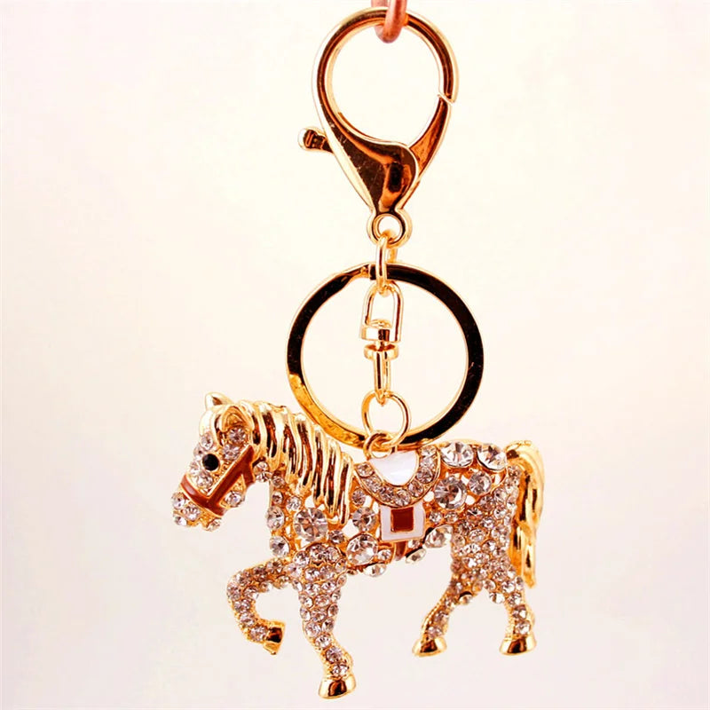 Crystal Horse Rhinestone Metal Keychain, Handbag Pendant Key Ring, Car Key Accessory, Equestrian Gift
