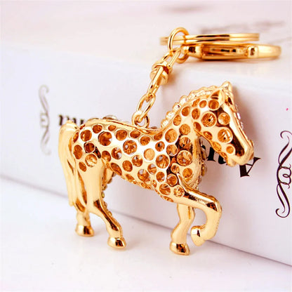 Crystal Horse Rhinestone Metal Keychain, Handbag Pendant Key Ring, Car Key Accessory, Equestrian Gift
