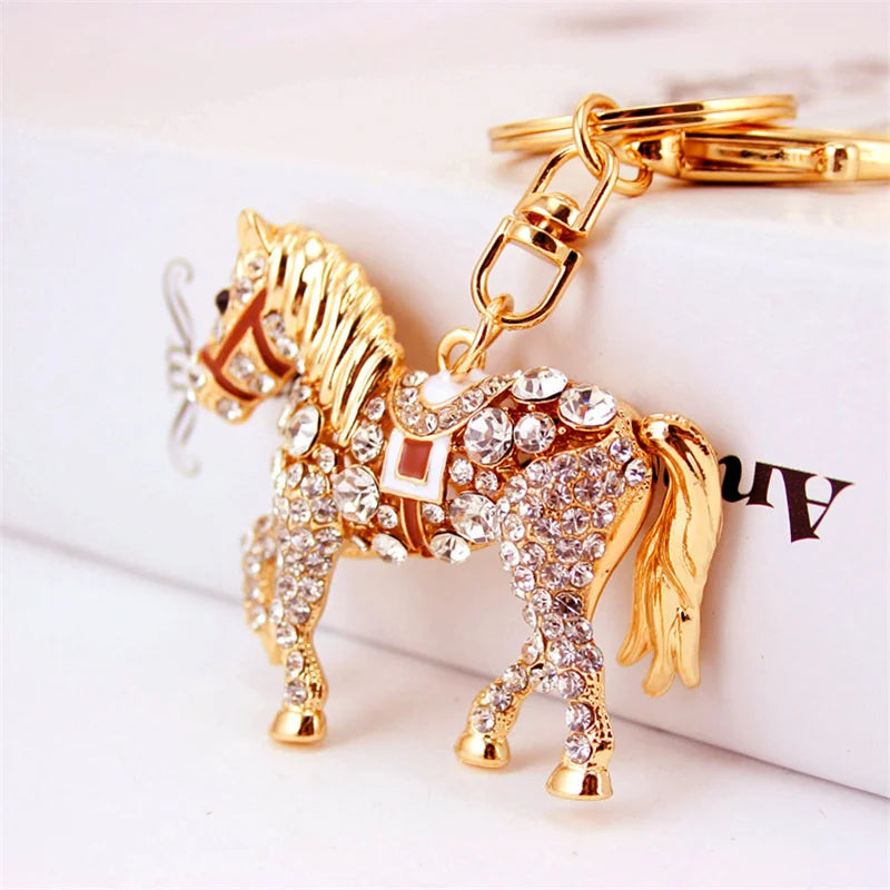 Crystal Horse Rhinestone Metal Keychain, Handbag Pendant Key Ring, Car Key Accessory, Equestrian Gift
