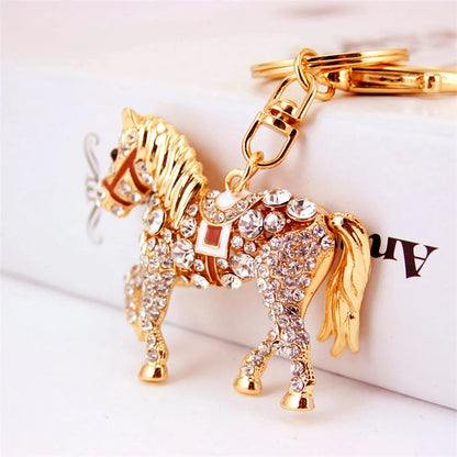 Crystal Horse Rhinestone Metal Keychain, Handbag Pendant Key Ring, Car Key Accessory, Equestrian Gift