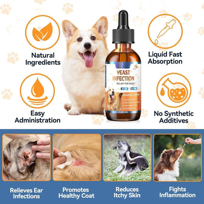 Natural Yeast Relief Drops for Dogs – 60ml Ear & Skin Comfort Allergy Support Supplement