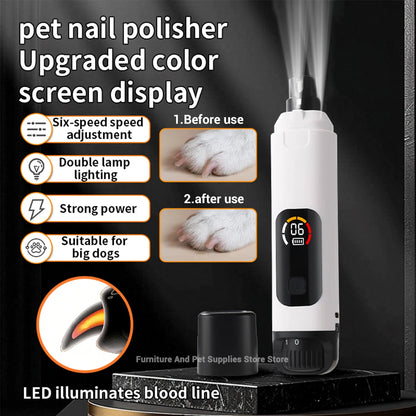 Pet Electric Nail Grinder – Rechargeable LED Dog & Cat Nail Clipper with 6-Speed Control