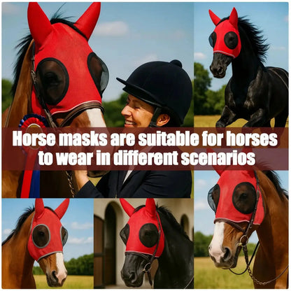 New Elastic Horse Fly Mask, Breathable Adjustable Face Cover, Mosquito and Insect Protection for Horses, Comfortable Equestrian Riding Gear