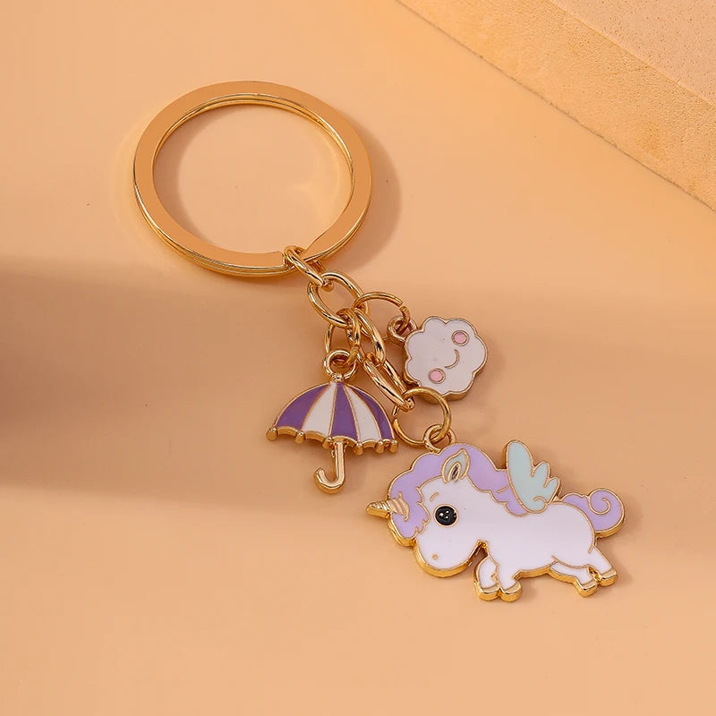 Enamel Horse Unicorn Keychain, Cute Animal Key Ring Pendant, Car Key Holder, Handbag Accessory, DIY Jewelry Gift for Women and Girls