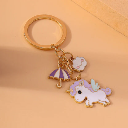 Enamel Horse Unicorn Keychain, Cute Animal Key Ring Pendant, Car Key Holder, Handbag Accessory, DIY Jewelry Gift for Women and Girls