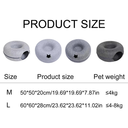 Round Cat Tunnel Bed, Felt Donut Nest & Scratcher for Kittens