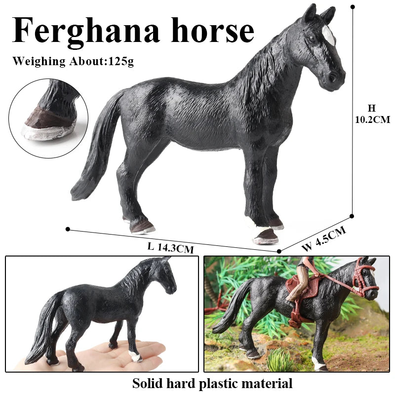 Oenux Realistic Horse Figurine, Forest Wild Steed Farm Animal Model, PVC Action Figure Toy, Haflinger and Ferghana Horse Collectible for Kids