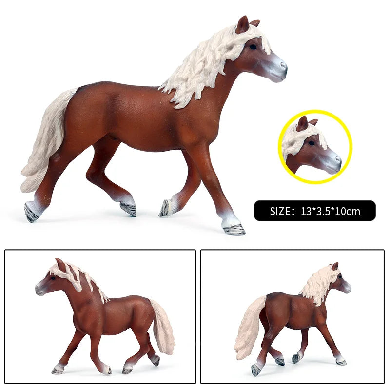 Oenux Realistic Horse Figurine, Forest Wild Steed Farm Animal Model, PVC Action Figure Toy, Haflinger and Ferghana Horse Collectible for Kids