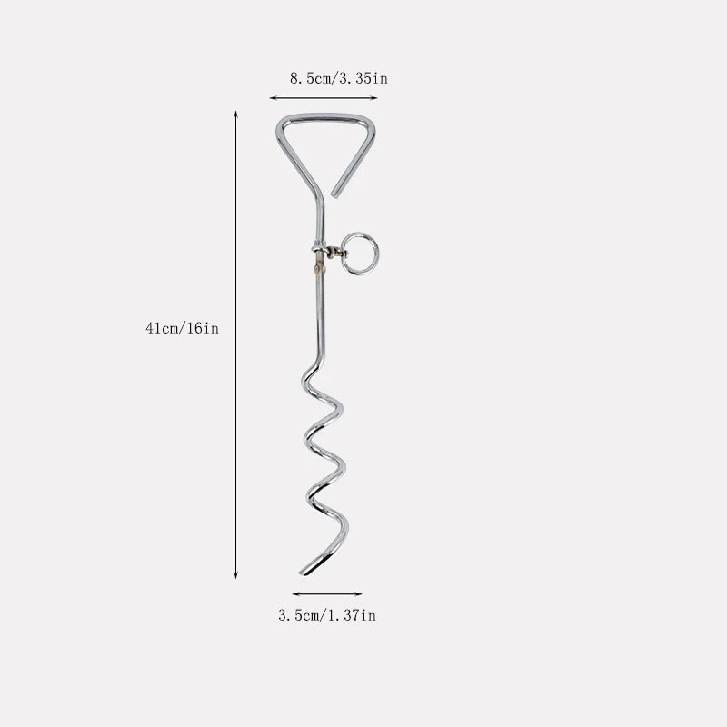 Stainless Steel Dog Tie-Out Stake – Ground Anchor Spike with Steel Cable Leash