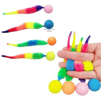 Interactive Cat Toys – Colorful Bouncing Ball, Puzzle Teaser, and Elastic Caterpillar Worm Toy for Indoor Cats