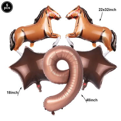 Horse Balloon Set, 30-Inch Horse-Shaped Balloons, 40-Inch Number Balloon and Star Balloons, Horse Racing-Themed Birthday Party Decorations