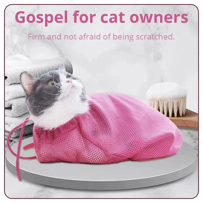 Adjustable Mesh Cat Grooming & Bathing Bag – Anti-Scratch Restraint for Washing, Nail Trimming & Care