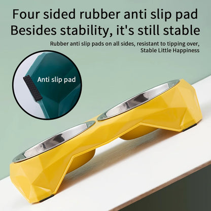 Stainless Steel Double Pet Bowl – Diamond Pattern Non-Slip Food & Water Feeder for Dogs & Cats