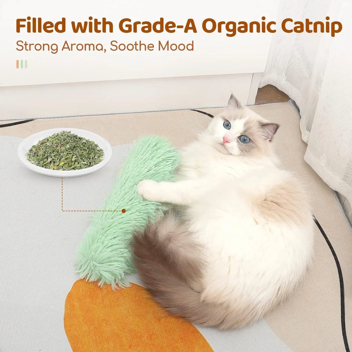 Catnip Plush Cat Chew Toy – Interactive Bite Strip Pillow Teaser for Cats (MWJ07)