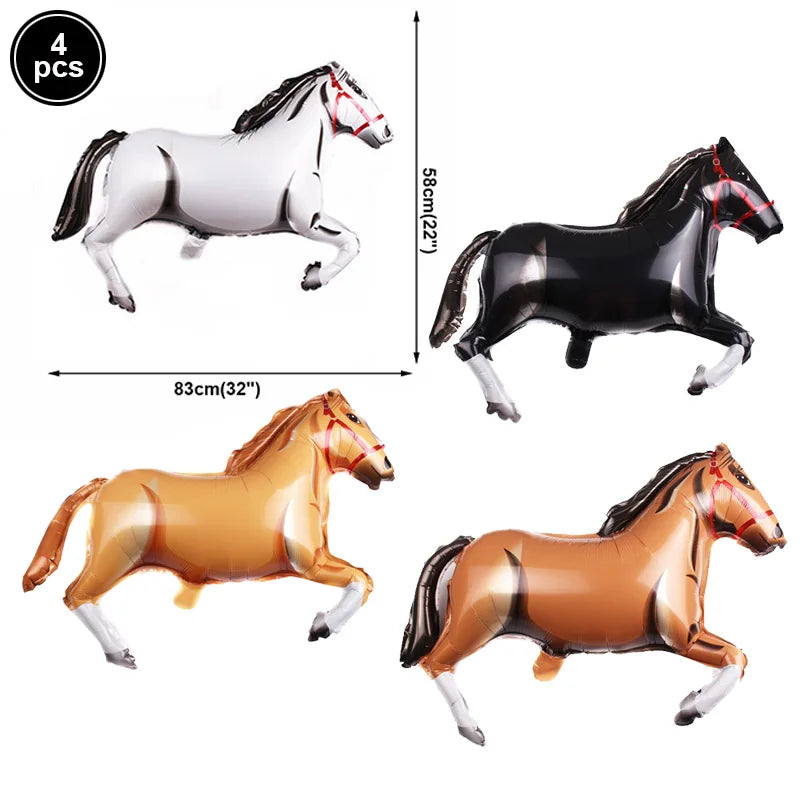 Horse Balloon Set, 30-Inch Horse-Shaped Balloons, 40-Inch Number Balloon and Star Balloons, Horse Racing-Themed Birthday Party Decorations