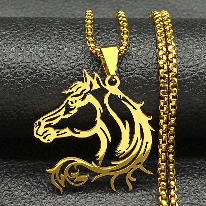 Horse Head Pendant Necklace – Stainless Steel Animal Jewelry for Women & Men (N2026)