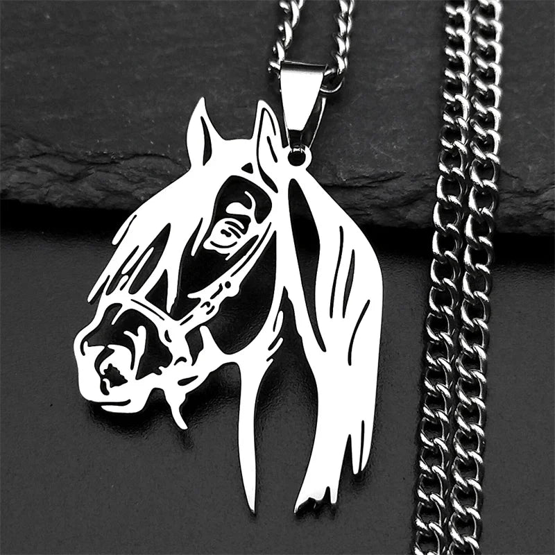 Horse Head Pendant Necklace – Stainless Steel Animal Jewelry for Women & Men (N2026)