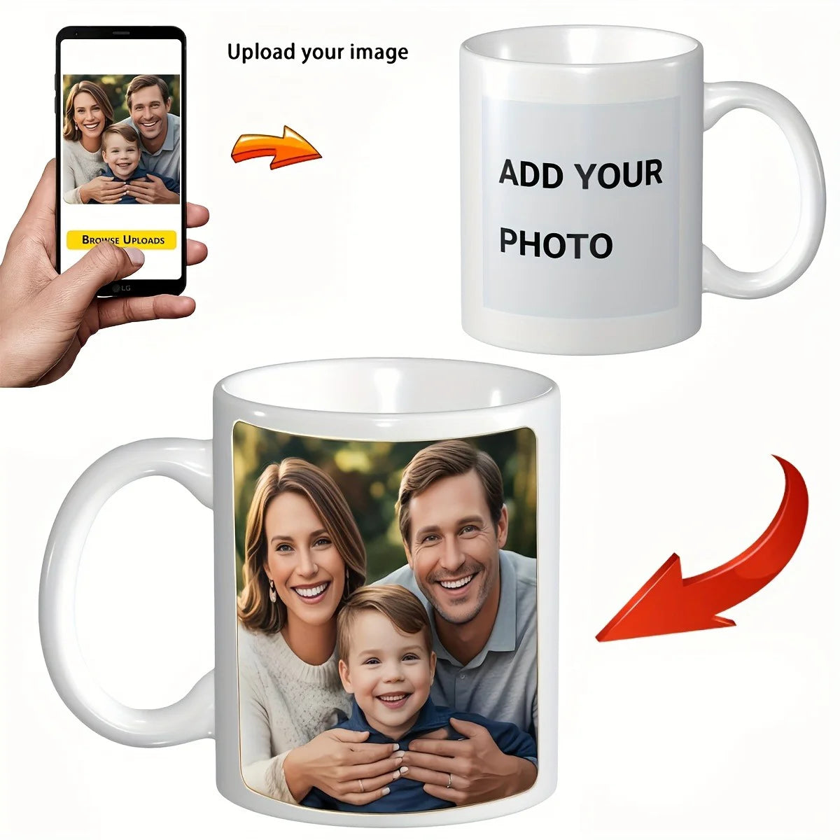 Custom 11oz Photo Coffee Mug – Personalized Picture & Text Mug Gift for Boyfriend, Girlfriend & Friend