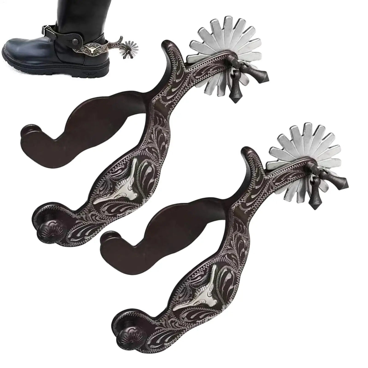 Western Horse Spurs – Classic Wheel Rowel Equestrian Riding Boot Spurs (1 Pair)