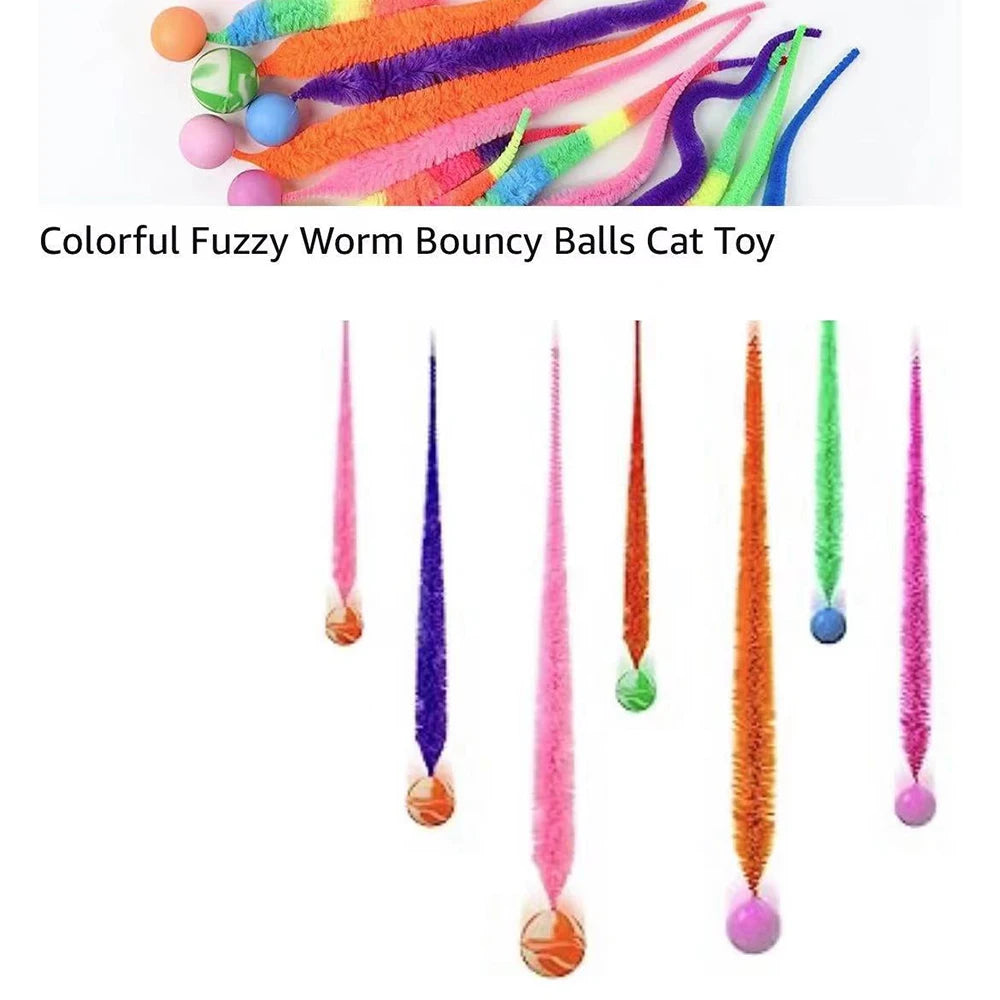 Interactive Cat Toys – Colorful Bouncing Ball, Puzzle Teaser, and Elastic Caterpillar Worm Toy for Indoor Cats