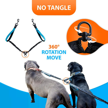 Shock-Absorbing Double Dog Leash – Elastic Buffer Hands-Free Running Lead for Small & Large Dogs