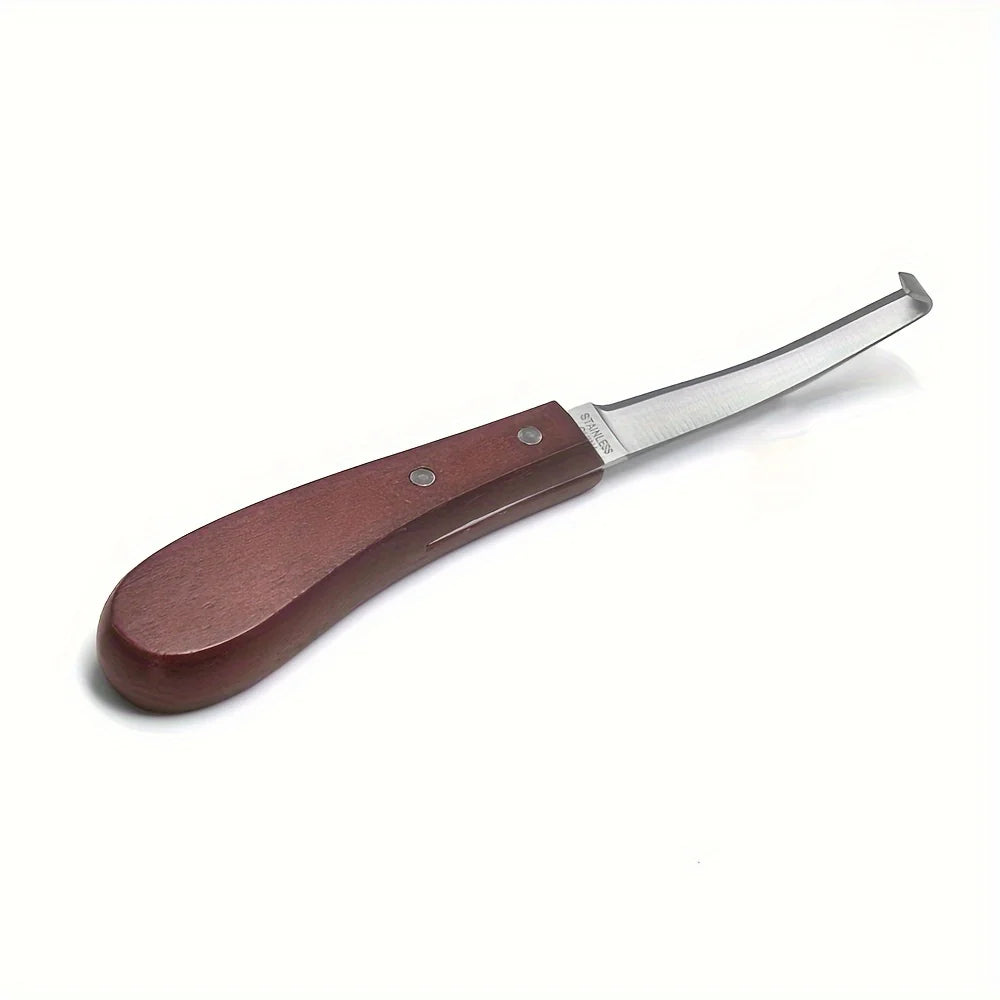 Double-Edge Horse Hoof Trimming Knife – Stainless Steel Farrier Tool with Wooden Handle