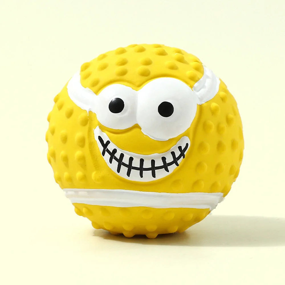 Smiley Face Latex Squeaky Toy - Pet Chew Ball for Dogs, Helps with Teeth Cleaning & Grinding, Durable Latex Material,