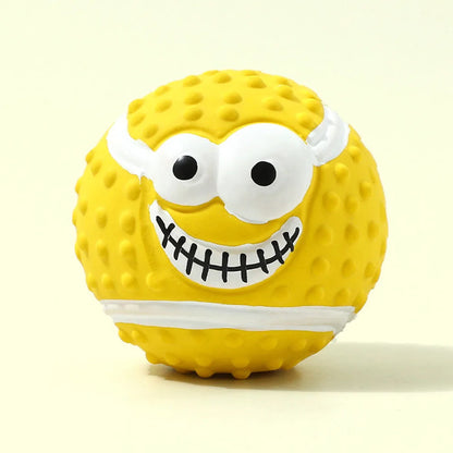 Smiley Face Latex Squeaky Toy - Pet Chew Ball for Dogs, Helps with Teeth Cleaning & Grinding, Durable Latex Material,