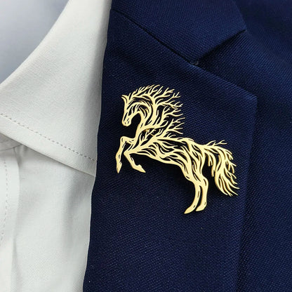 Horse Brooch, Stainless Steel Animal Lapel Pin with Tree Design, Fashion Suit and Clothing Badge, Handbag Accessory, Gift for Friends