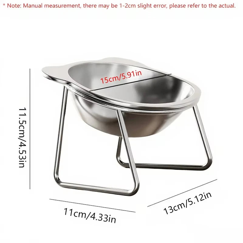 304 Stainless Steel Raised Cat Bowl, 15° Tilted Neck-Friendly Design