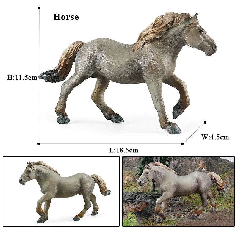 Oenux Realistic Horse Figurine, Forest Wild Steed Farm Animal Model, PVC Action Figure Toy, Haflinger and Ferghana Horse Collectible for Kids
