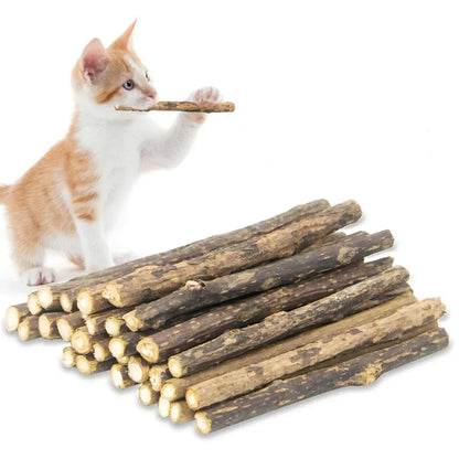 15-Pack Natural Matatabi (Silvervine) Cat Chew Sticks – Dental Cleaning & Teeth Care Catnip Toys