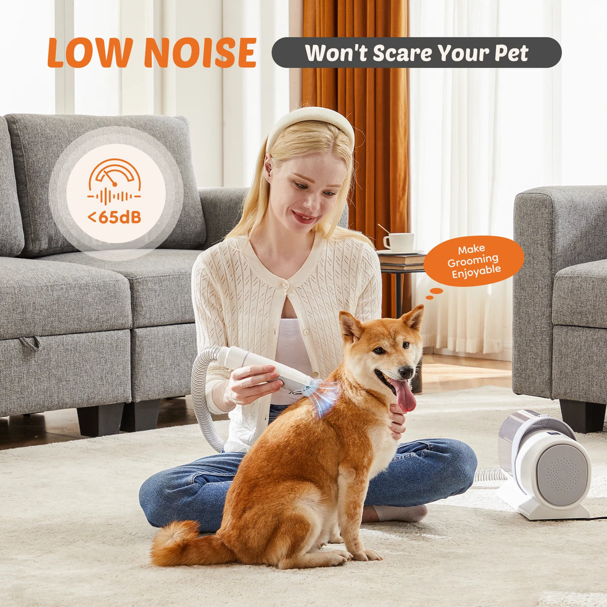 2.5L Pet Grooming Vacuum Kit, Cordless Low-Noise Clippers, 3 Suction Modes & 5 Tools