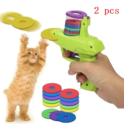 Pet Toy Launcher with Colorful Flying Discs – Interactive Chase Toy for Dogs, Cats & Kittens (Indoor & Outdoor)