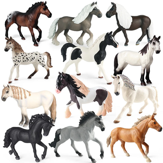 Oenux Realistic Horse Figurine, Forest Wild Steed Farm Animal Model, PVC Action Figure Toy, Haflinger and Ferghana Horse Collectible for Kids