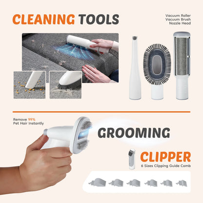 2.5L Pet Grooming Vacuum Kit, Cordless Low-Noise Clippers, 3 Suction Modes & 5 Tools