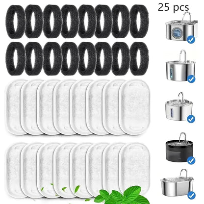 11/25-Pack Activated Carbon Pet Water Fountain Filters, Multi-Model Replacement Filters for Cats & Dogs