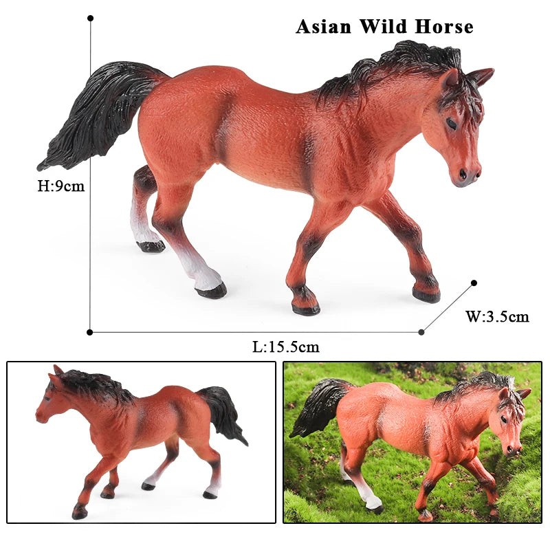 Oenux Realistic Horse Figurine, Forest Wild Steed Farm Animal Model, PVC Action Figure Toy, Haflinger and Ferghana Horse Collectible for Kids