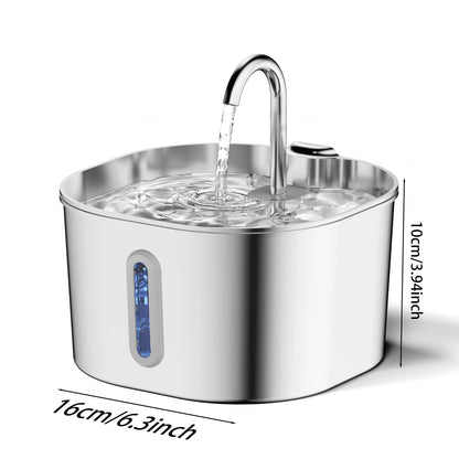 ZYFeeder 2.2L Automatic Cat Water Fountain – Stainless Steel Square Pet Drinking Fountain with Water Level Window