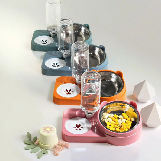 Pet Water & Food Bowl Set – Double Anti-Spill Dog/Cat Feeder with Non-Slip Base