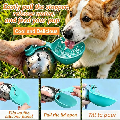 Stainless Steel Dog Water Bottle, No-Spill Travel Bowl for Walking & Hiking