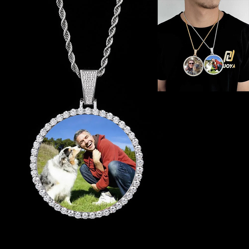 ESKEEM Big Circle Photo Medallion Pendant Necklace – Iced Out Hip Hop Memory Picture Jewelry Gift